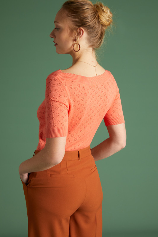 Top Heart Ajour coral boatneck