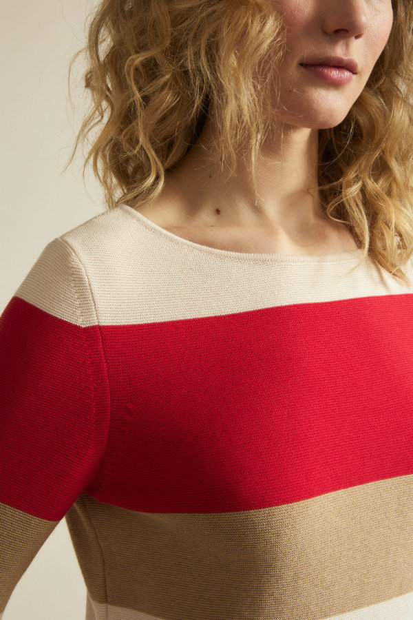 Pullover rot natur mit Colourblock aus Bio-Baumwolle