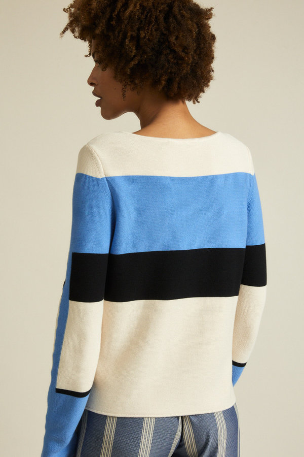 Pullover blau natur mit Colourblock aus Bio-Baumwolle